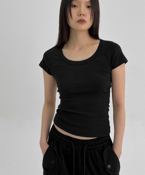 BLACKUP（ブラックアップ）の「[MADE] ポプニUネック半袖Tシャツ（Tシャツ/カットソー・レディース・ホワイト/ブラック/スカイブルー/グレー・FREE）」の10枚目の写真