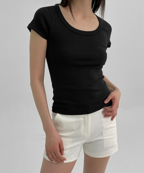 BLACKUP（ブラックアップ）の「[MADE] ポプニUネック半袖Tシャツ（Tシャツ/カットソー・レディース・ホワイト/ブラック/スカイブルー/グレー・FREE）」の9枚目の写真