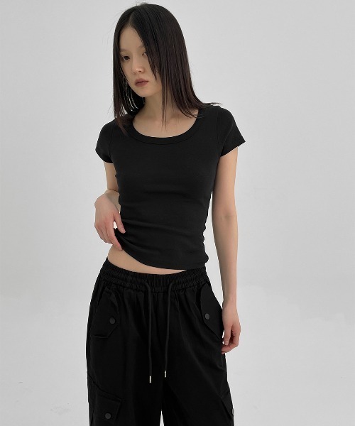 BLACKUP（ブラックアップ）の「[MADE] ポプニUネック半袖Tシャツ（Tシャツ/カットソー・レディース・ホワイト/ブラック/スカイブルー/グレー・FREE）」の21枚目の写真
