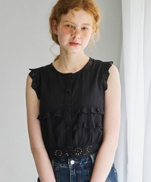 rose button cotton blouse/ノースリーブコットンブラウス