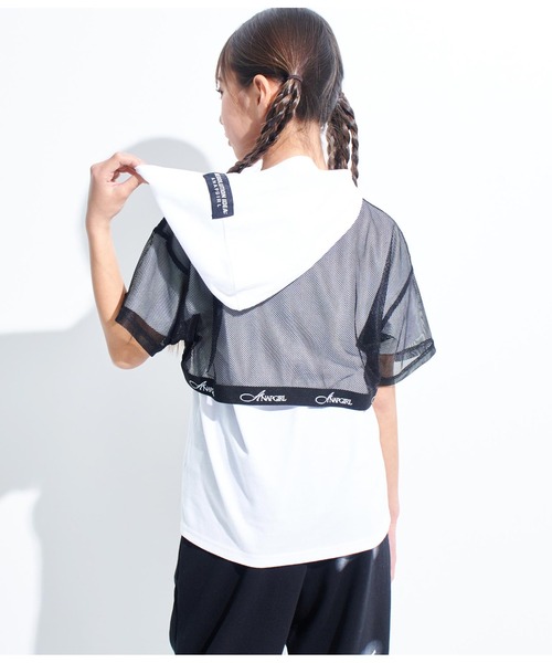 ANAP GiRL(アナップガール)の「メッシュフェイクレイヤードフーディ(Tシャツ/カットソー・キッズ・ブラック/ホワイト・M/XS/S)」の20枚目の写真