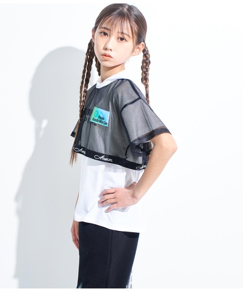 ANAP GiRL(アナップガール)の「メッシュフェイクレイヤードフーディ(Tシャツ/カットソー・キッズ・ブラック/ホワイト・M/XS/S)」の19枚目の写真