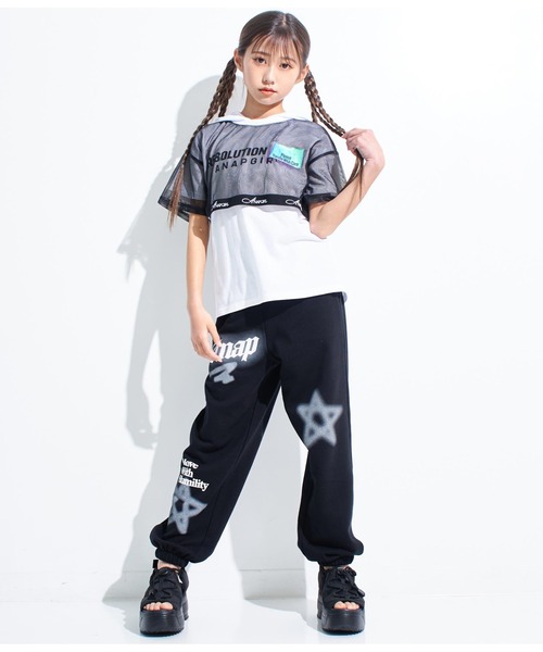 ANAP GiRL(アナップガール)の「メッシュフェイクレイヤードフーディ(Tシャツ/カットソー・キッズ・ブラック/ホワイト・M/XS/S)」の21枚目の写真