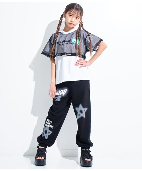 ANAP GiRL(アナップガール)の「メッシュフェイクレイヤードフーディ(Tシャツ/カットソー・キッズ・ブラック/ホワイト・M/XS/S)」の14枚目の写真