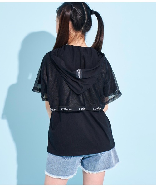 ANAP GiRL(アナップガール)の「メッシュフェイクレイヤードフーディ(Tシャツ/カットソー・キッズ・ブラック/ホワイト・M/XS/S)」の17枚目の写真