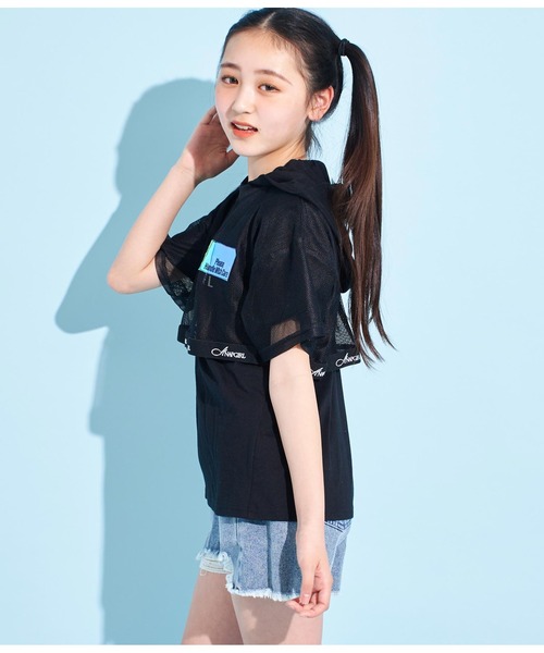 ANAP GiRL(アナップガール)の「メッシュフェイクレイヤードフーディ(Tシャツ/カットソー・キッズ・ブラック/ホワイト・M/XS/S)」の16枚目の写真