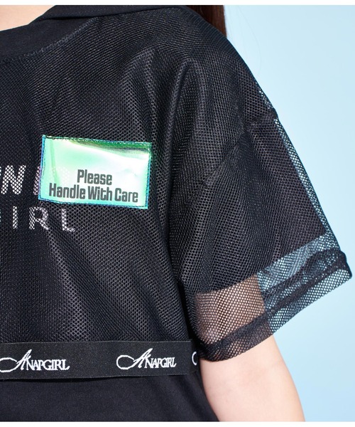 ANAP GiRL(アナップガール)の「メッシュフェイクレイヤードフーディ(Tシャツ/カットソー・キッズ・ブラック/ホワイト・M/XS/S)」の9枚目の写真
