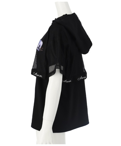 ANAP GiRL(アナップガール)の「メッシュフェイクレイヤードフーディ(Tシャツ/カットソー・キッズ・ブラック/ホワイト・M/XS/S)」の12枚目の写真