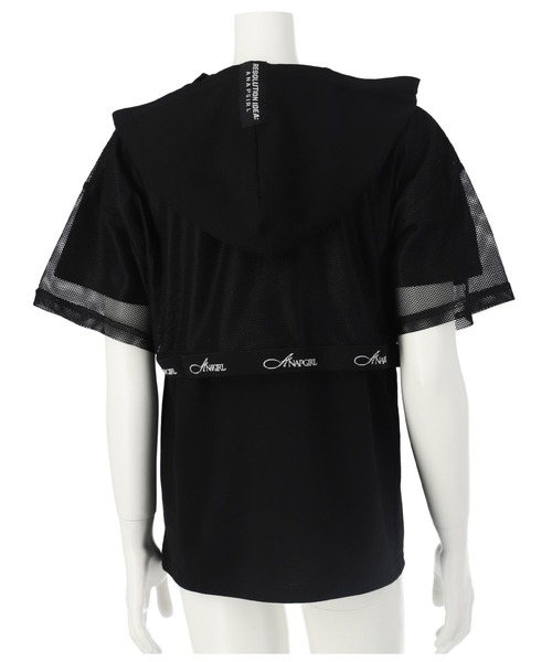 ANAP GiRL(アナップガール)の「メッシュフェイクレイヤードフーディ(Tシャツ/カットソー・キッズ・ブラック/ホワイト・M/XS/S)」の3枚目の写真