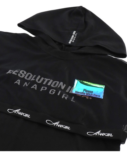 ANAP GiRL(アナップガール)の「メッシュフェイクレイヤードフーディ(Tシャツ/カットソー・キッズ・ブラック/ホワイト・M/XS/S)」の4枚目の写真
