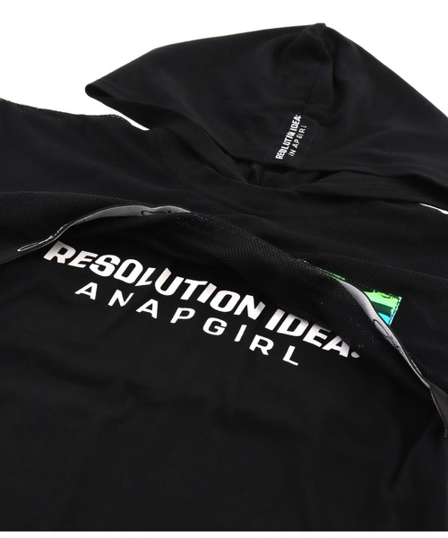 ANAP GiRL(アナップガール)の「メッシュフェイクレイヤードフーディ(Tシャツ/カットソー・キッズ・ブラック/ホワイト・M/XS/S)」の5枚目の写真