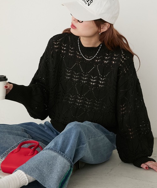 BONLECILL（ボンルシール）の「ハートレース風クロシェニットプルオーバー（ニット/セーター・レディース・アイボリー/ブラック/杢グレー・FREE）」の13枚目の写真