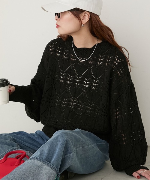 BONLECILL（ボンルシール）の「ハートレース風クロシェニットプルオーバー（ニット/セーター・レディース・アイボリー/ブラック/杢グレー・FREE）」の20枚目の写真