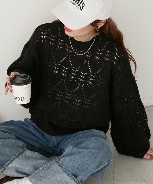BONLECILL（ボンルシール）の「ハートレース風クロシェニットプルオーバー（ニット/セーター・レディース・アイボリー/ブラック/杢グレー・FREE）」の21枚目の写真