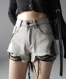 【 ３size 】クラッシュダメージブリーチデニムショートパンツ ／ crush damaged bleach denim short pants