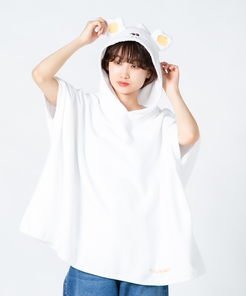 JEANS MATE（ジーンズメイト）の「【Hi Hey Hoooo/ハイヘイホー】なりきりアニマルポンチョ（ポンチョ・レディース・クリアブルー/チャコールグレー/オフホワイト・FREE）」の15枚目の写真