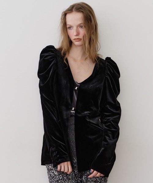 クラシカルベロアパフスリーブジャケット（ノーカラージャケット