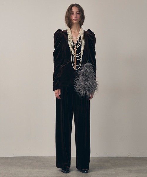 クラシカルベロアパフスリーブジャケット（ノーカラージャケット