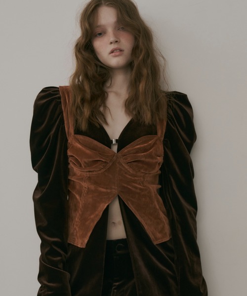 クラシカルベロアパフスリーブジャケット（ノーカラージャケット