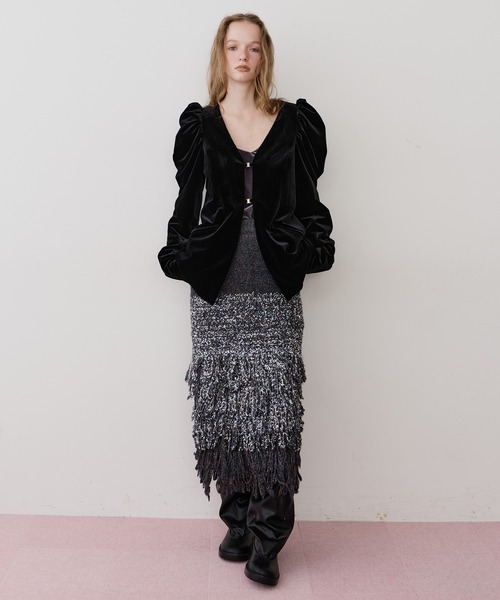 クラシカルベロアパフスリーブジャケット（ノーカラージャケット