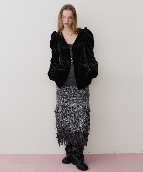 クラシカルベロアパフスリーブジャケット（ノーカラージャケット