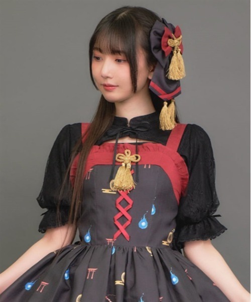 axes femme kawaii（アクシーズファムカワイイ）の「レース重ね半袖ブラウス（シャツ/ブラウス・レディース・ワイン/ブラック/ホワイト・MEDIUM）」の2枚目の写真