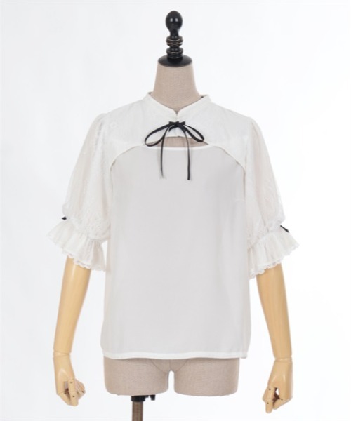 axes femme kawaii（アクシーズファムカワイイ）の「レース重ね半袖ブラウス（シャツ/ブラウス・レディース・ワイン/ブラック/ホワイト・MEDIUM）」の18枚目の写真