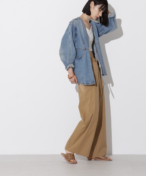 Apo(s)ture(アポスチャー)の「ARIA-007/撥水ツイルストレッチタックワイドパンツ(その他パンツ・レディース・ベージュ/ネイビー/グリーン/ブラック・XS/S/M/L/XL)」の9枚目の写真