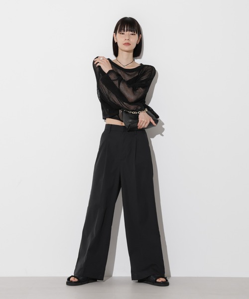 Apo(s)ture(アポスチャー)の「ARIA-007/撥水ツイルストレッチタックワイドパンツ(その他パンツ・レディース・ベージュ/ネイビー/グリーン/ブラック・XS/S/M/L/XL)」の16枚目の写真