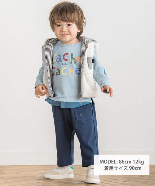 BeBe(ベベ)の「シープボアフード付きジップベスト(80~90cm)(ベスト・キッズ・ブルー/オフホワイト・FREE)」の4枚目の写真
