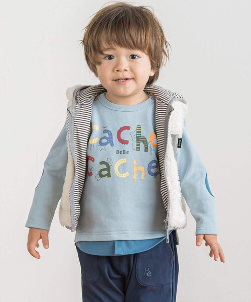 BeBe(ベベ)の「シープボアフード付きジップベスト(80~90cm)(ベスト・キッズ・ブルー/オフホワイト・FREE)」の6枚目の写真
