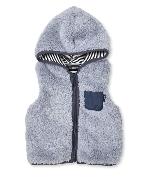 BeBe(ベベ)の「シープボアフード付きジップベスト(80~90cm)(ベスト・キッズ・ブルー/オフホワイト・FREE)」の11枚目の写真