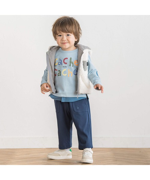 BeBe(ベベ)の「シープボアフード付きジップベスト(80~90cm)(ベスト・キッズ・ブルー/オフホワイト・FREE)」の3枚目の写真