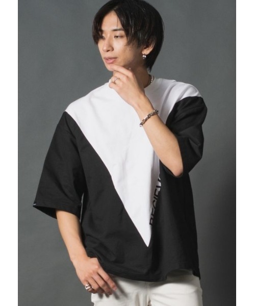 REGIEVO(レジエボ)の「【REGIEVO】 バイカラー切替 スポティーTシャツ 半袖Tee(Tシャツ/カットソー・メンズ・グレー/ブラック/オフホワイト・LARGE/MEDIUM)」の13枚目の写真