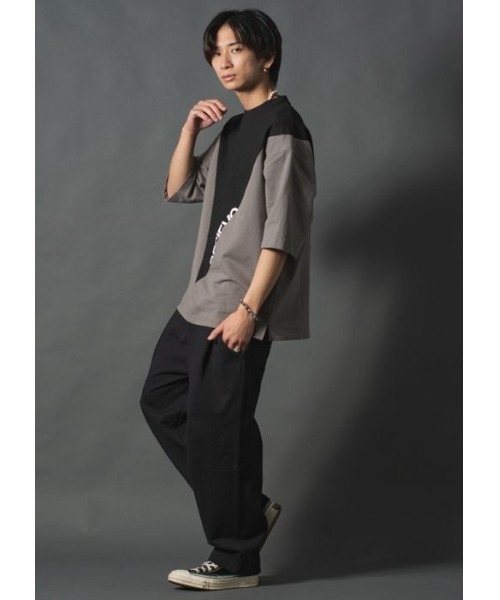 REGIEVO(レジエボ)の「【REGIEVO】 バイカラー切替 スポティーTシャツ 半袖Tee(Tシャツ/カットソー・メンズ・グレー/ブラック/オフホワイト・LARGE/MEDIUM)」の15枚目の写真