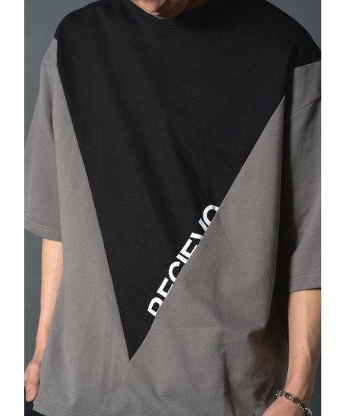 REGIEVO(レジエボ)の「【REGIEVO】 バイカラー切替 スポティーTシャツ 半袖Tee(Tシャツ/カットソー・メンズ・グレー/ブラック/オフホワイト・LARGE/MEDIUM)」の6枚目の写真