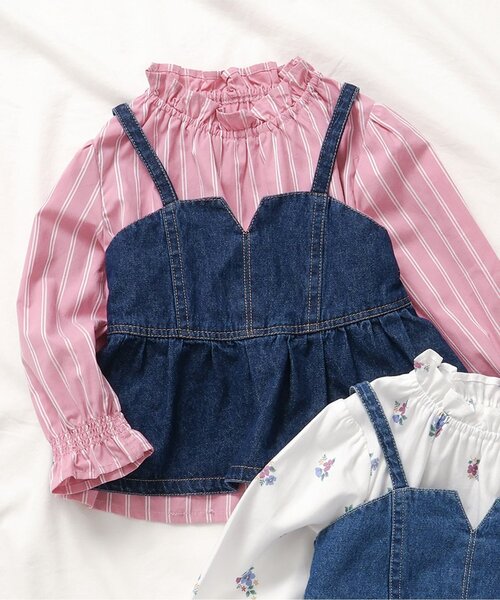 apres les cours（アプレレクール）の「デニムビスチェ&チュニックセット（ベスト・キッズ・その他3/ピンク・110/100/90/80/140/130/120）」の2枚目の写真