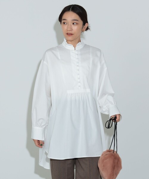 BEAMS HEART（ビームスハート）の「スタンドフリル チュニックシャツ（シャツ/ブラウス・レディース・ブラック/オフホワイト/ベージュ・FREE）」の15枚目の写真