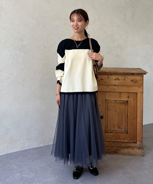 Chez toi(シェトワ)の「軽量ニットリブ切替プルオーバ-(ニット/セーター・レディース・アイボリー/パープル/グレー/ブラック・FREE)」の16枚目の写真