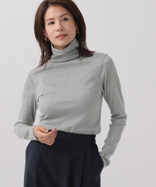 Elura（エルーラ）の「ラメタートルトップス インナー/139374（Tシャツ/カットソー・レディース・ベージュ/ホワイト/ライトグレー/ブラック・MEDIUM/LARGE）」の3枚目の写真