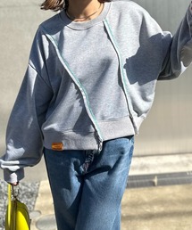 配色ステッチ切替スウェットトップス