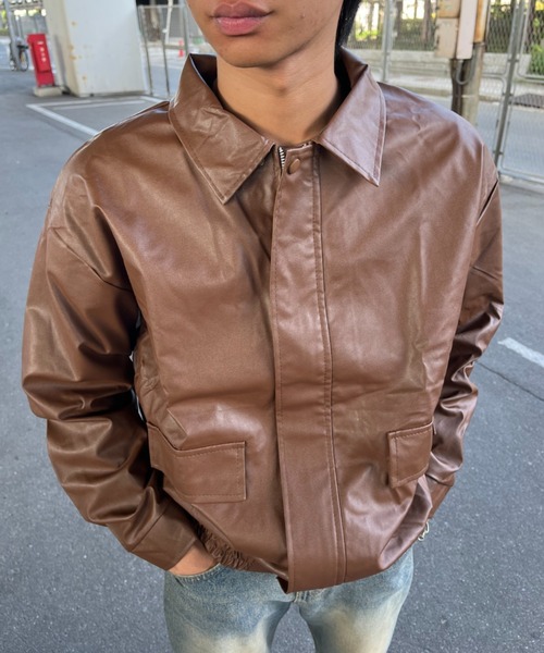 ヴィンテージライク オーバーサイズ PUレザージャケット（ライダース