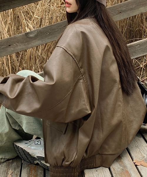 セール】ヴィンテージライク オーバーサイズ PUレザージャケット