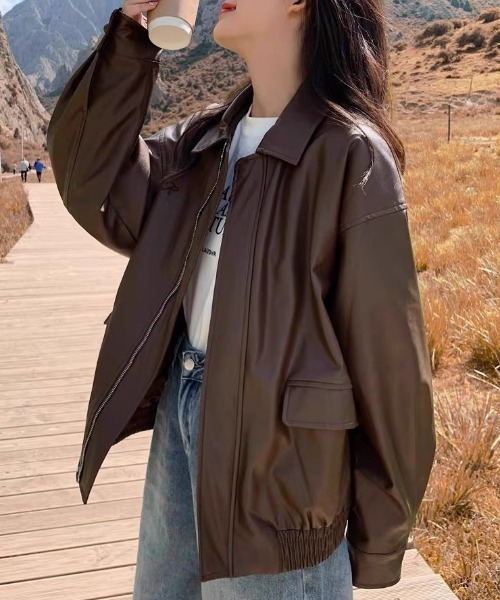 セール】ヴィンテージライク オーバーサイズ PUレザージャケット