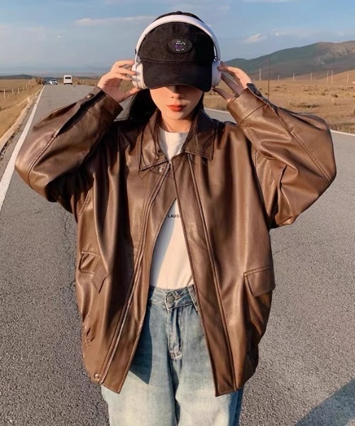 ヴィンテージライク オーバーサイズ PUレザージャケット
