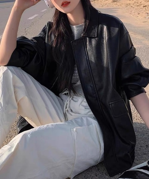 セール】ヴィンテージライク オーバーサイズ PUレザージャケット