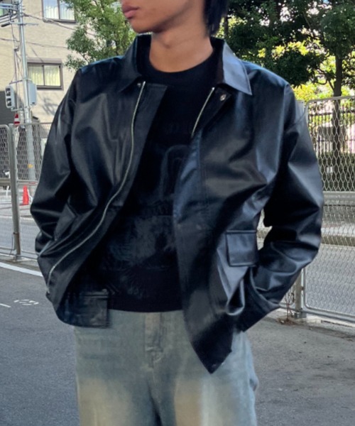 セール】ヴィンテージライク オーバーサイズ PUレザージャケット