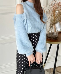 clear | 肩アキリボンフェザーニットトップス [あざと可愛い 肌見せ スタイルアップ]≪2022AW新作≫(ニット/セーター)