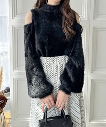 clear | 肩アキリボンフェザーニットトップス [あざと可愛い 肌見せ スタイルアップ]≪2022AW新作≫(ニット/セーター)