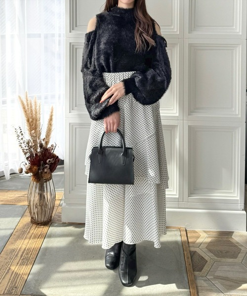 clear（クリア）の「肩アキリボンフェザーニットトップス [大人 フェミニン 上品]≪再入荷≫（ニット/セーター・レディース・サックスブルー/ブラック/アイボリー/グレイッシュベージュ/ピンク・F）」の8枚目の写真